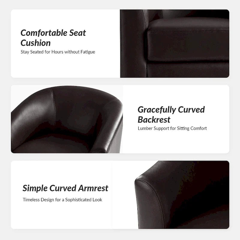 Haley Modern Swivel Barrel Faux Leather Chair with Solid Wood Base Set of 2 by HULALA HOME