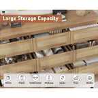 Dresser for Bedroom, Rattan 9 Drawer Dresser for Closet, Double Wood Dressers & Chest of Drawers