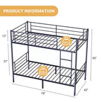 Karl Home Twin Over Twin Steel Bunk Bed Frame Ladder Bedroom Dorm Room for Kids Adult Children