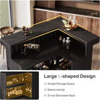 Lantine L-Shaped Home Bar Unit, 4-Tier Corner Liquor Bar Table with Storage Shelves and Wine Glasses Holder for Home Pub