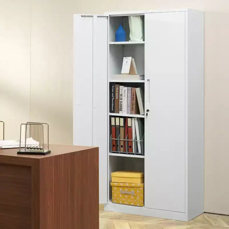 VEVOR Metal Storage Cabinet, Steel Locking Storage Cabinet with 2 Magnetic Doors and 4 Adjustable Shelves,71 Metal Cabinet 200 lbs Capacity, White