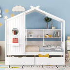 Whisen Twin Size House Bed & Kids Bed, Playhouse Bed with 2 Drawers, Storage Shelf