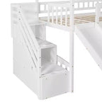 Twin House Loft Bed with Slide and Stairs, Loft Bed with Storage Drawers, Wood Cabin Loft Bed for Kids Toddlers