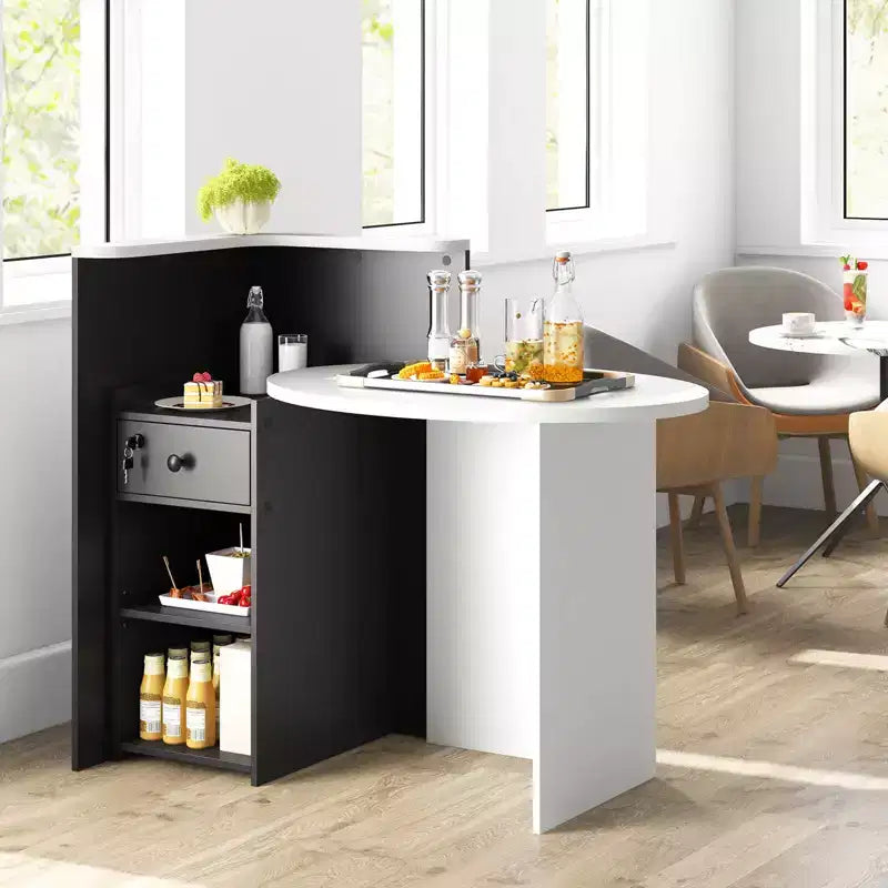 Costway Front Reception Counter Desk Checkout Office Desk with Open Shelf & Lockable Drawer White/Brown/Black