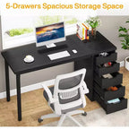 Lantine Computer Desk with 5 Drawers, 47 inches Modern Simple Home Office Desk Study Writing Table for Small Spaces