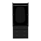 19 Modern Double-door Armoire with 3 Drawers and 1 Hanging Rod for Bedroom