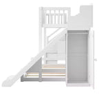 Twin over Full Bunk Bed with Slide, Shelves, Storage Staircase and Wardrobe for Kids Room
