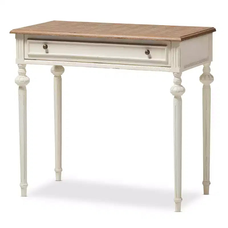 White & Oak French Provincial Writing Desk, 1-Person, 1 Drawer