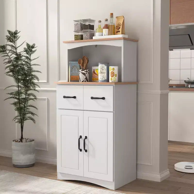 sumyeg Wooden Kitchen Pantry Storage Cabinet with Drawer and Microwave Shelf