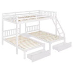 Full Over Twin & Twin Bunk Bed for 3, Wooden Triple Bunk Bed with 2 Storage Drawers, can be Divided into 3 Separate Beds