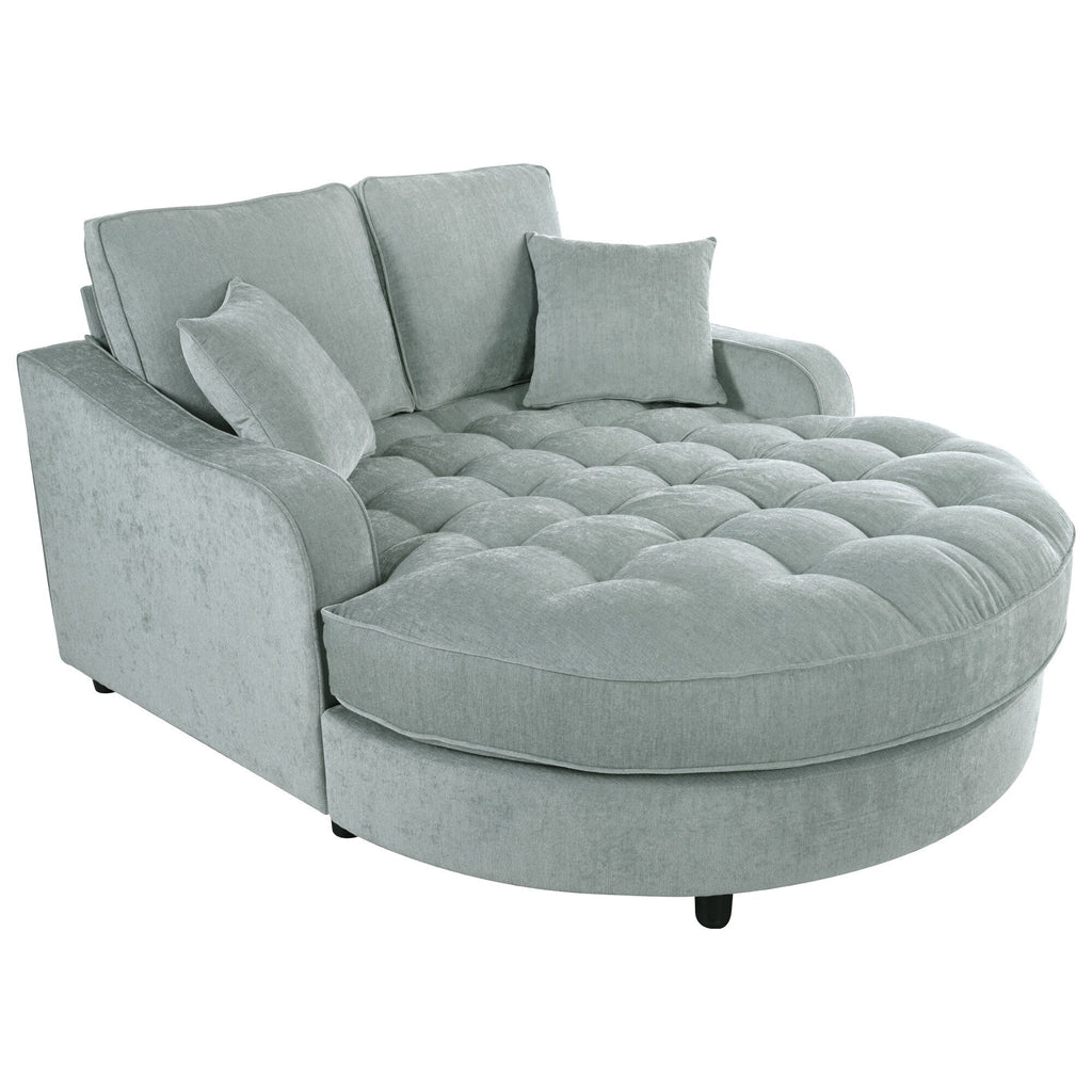 Chenille Chaise Lounge Sofa Bed, Upholstered Sofa Couch with Tufted Backrest and 2 Detachable Pillows for Living Room