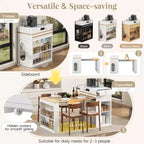 Whisen Extendable Dining Table, Mobile Rolling Island Table with 3 Removable Middle Leaves, Storage Cabinet