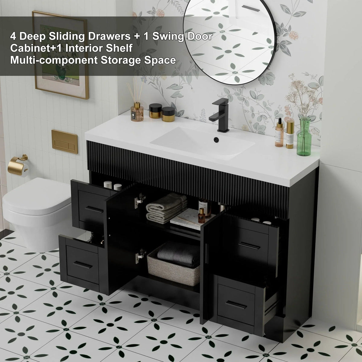 Wavy Line 30/36/48 Bathroom Vanity Set with Sink & Faucet