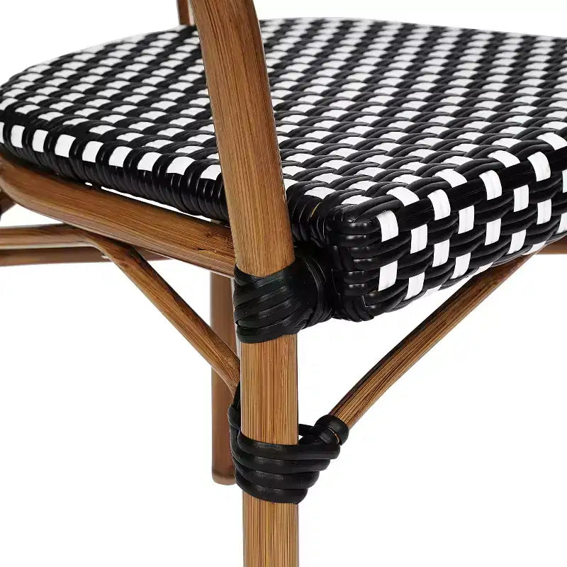 Flash Furniture 4 Pack Lourdes Indoor/Outdoor Commercial Thonet Bistro Stacking Chair with Arms, PE Rattan and Aluminum Frame