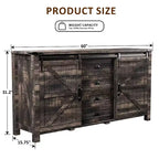 SinCiDo Farmhouse 60Dressing Table with Sliding Barn Door and 4 Drawers,Drawer Cabinet Living Room,Bedroom,Coffee Bar
