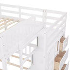 Whisen Full Over Twin & Twin Bunk Bed, Wood Triple Bunk Bed with Drawers and Guardrails