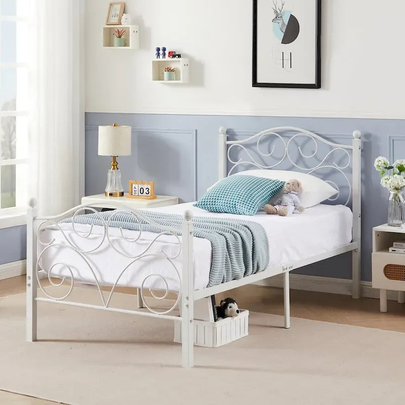 Javlergo Victoria Metal Platform Bed Frame with Headboard and Footboard
