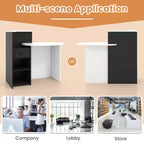 Costway Front Reception Counter Desk Checkout Office Desk with Open Shelf & Lockable Drawer White/Brown/Black