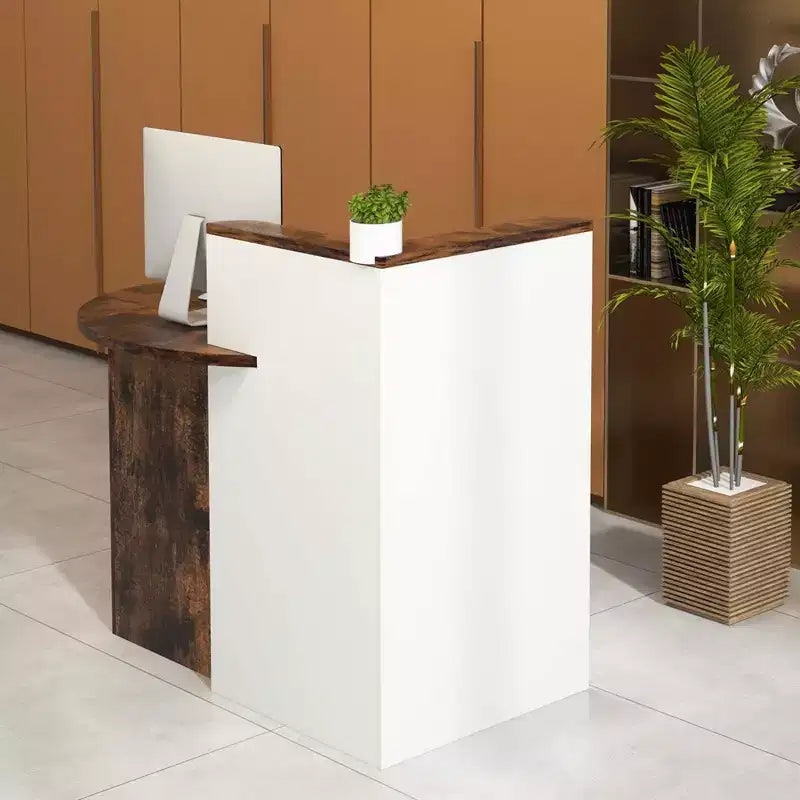 Costway Front Reception Counter Desk Checkout Office Desk with Open Shelf & Lockable Drawer White/Brown/Black