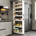 Modern Wooden Buffet Table with Open Shelves and Caster