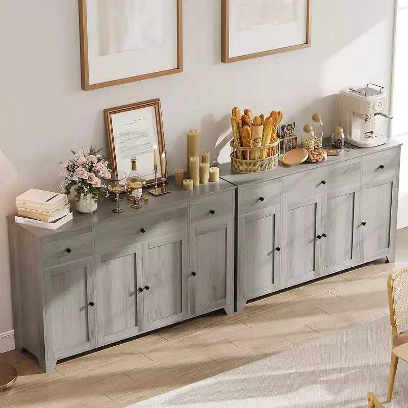 55 Sideboard Buffet Cabinet with 3 Drawers & 4 Doors, Adjustable Shelf Kitchen Storage Console for Dining Room Living Room