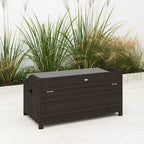 Outdoor Wicker Storage Bench with Storage & Cushion