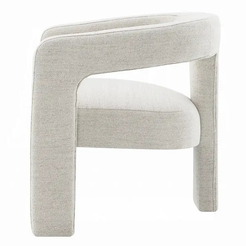 Side Dining Chair Set of 2, Textured Off White Boucle, Curved Back