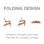 Outdoor Wooden Folding Adirondack Chair Set of 2 with BackRest, Wood Patio Chair for Garden Backyard