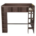 Whisen Queen Size Wooden Loft Bed Frame with Storage Cabinets and Shelves