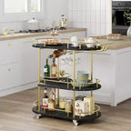 Bar Carts with 4-Tiers Storage ShelvesMobile Bar Seving Carts On Wheels with Wine Rack and Glass Holder for Kitchen, Dining Room, Living Room