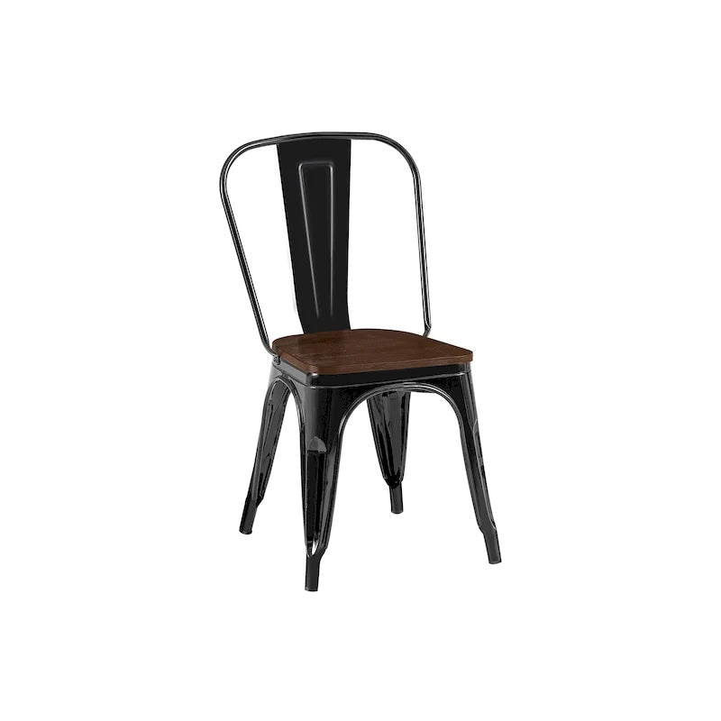 Wooden Seat Industrial Metal Stackable Dining Chair Set