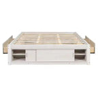 Whisen Queen Platform Bed Frame with 4 Storage Drawers and Footboard Storage