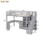 Twin Size Loft Bed with L-Shaped Desk, 3 Drawers, Cabinet, Staircase Storage, Solid Pine/MDF Build