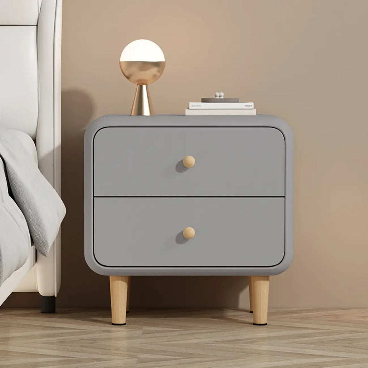 Modern Small Wood 2 Drawer Nightstand with Legs