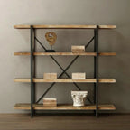 Industrial Wooden Metal Wall Bookshelf 4-Tier