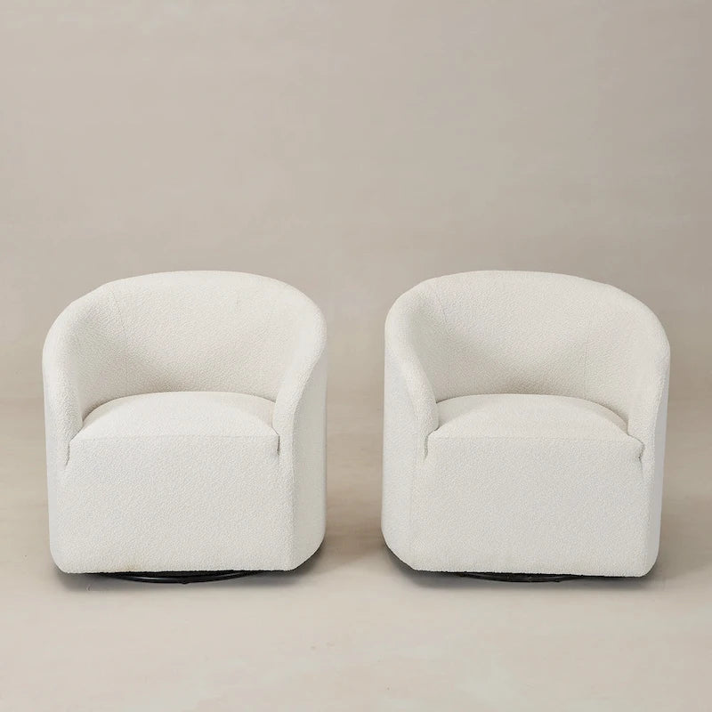 KINWELL 32 W Boucle Upholstered Swivel Barrel Armchair (Set of 2)