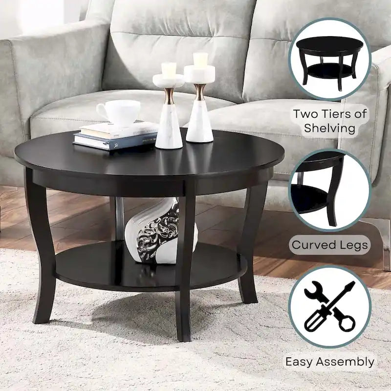 Convenience Concepts American Heritage Round Coffee Table with Shelf