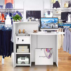 Costway Front Reception Counter Desk Checkout Office Desk with Open Shelf & Lockable Drawer White/Brown/Black