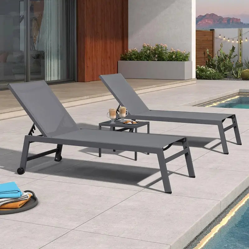 PURPLE LEAF Patio Chaise Lounge Set for 2 Outdoor Chaise Lounger Chair with Aluminum Frame