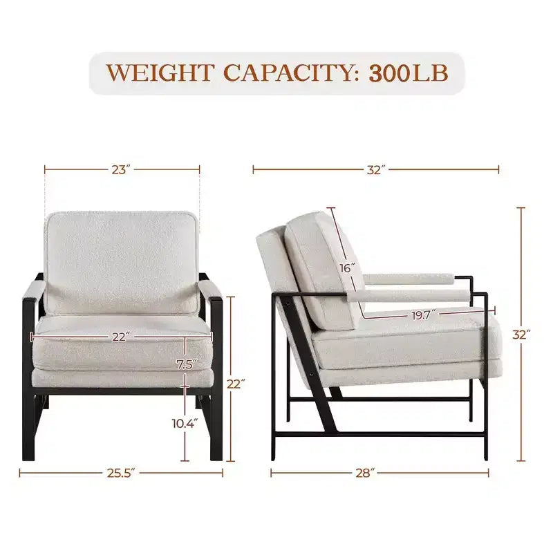 Yaheetech Set of 2 Retro Upholstered Lounge Arm Chairs with Metal Arms, Removable Seat & Back Cushion