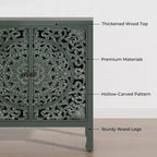 Buffet Cabinet with Storage, Distressed Storage Cabinet with 4 Carved Doors and Adjustable Shelf, Wooden Accent Sideboard Buffet Cabinets
