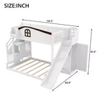 Twin over Full Bunk Bed with Slide, Shelves, Storage Staircase and Wardrobe for Kids Room
