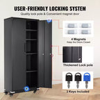 VEVOR Metal Storage Cabinet with Wheels, 75 in Locking Cabinet with 4 Adjustable Shelves & 2 Magnetic Doors, 200 lbs Capacity per Shelf, Black