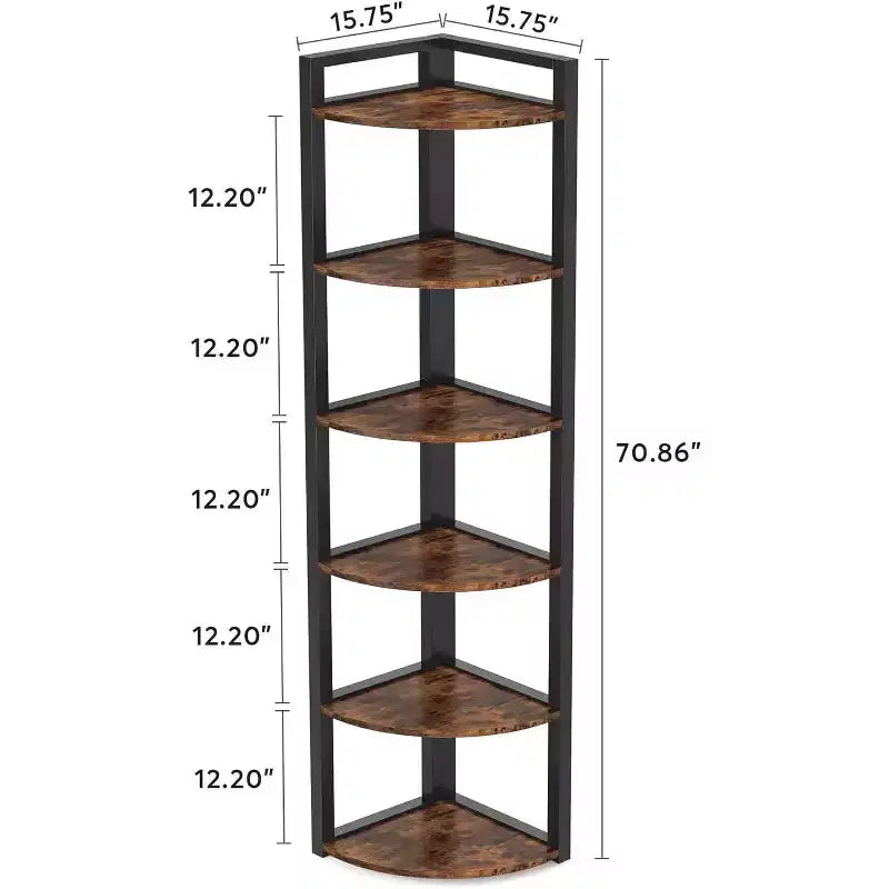 LITTLE TREE 70.9 6 Tier Corner Bookshelf Rustic Brown
