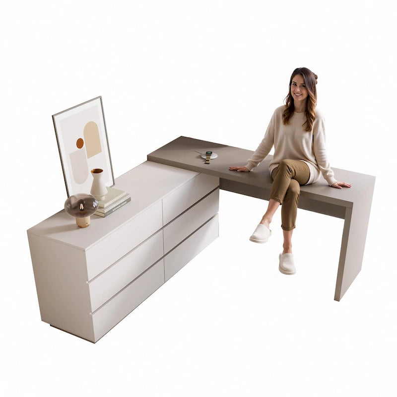 97.63  Modern Home Office Expandable Dresser Desk Combo with 6 Drawers