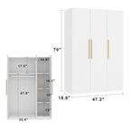 Timechee 47.2 Armoire Clothes Storage Solid Wood Handles Wardrobe White
