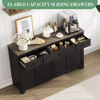 55 Sideboard Buffet Cabinet with 3 Drawers & 4 Doors, Adjustable Shelf Kitchen Storage Console for Dining Room Living Room