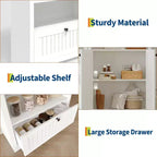 72 Arched Bookshelf with Storage Drawer, Modern 6-Tier Wood Display Cabinet with Open Shelves and Bottom Drawer, Curved Cabinet Door