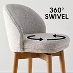 Set of 2 Modern Swivel Counter Stools with Upholstered Seat, 360 Rotating Kitchen Island or Home Bar Chairs with Solid Wood Legs-Panipeachy