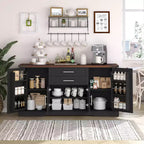 Zeus & Ruta 63 Farmhouse Storage Cabinet with Barn Door, 2 Drawers, Adjustable Shelves, Coffee Bar Buffet for Kitchen, Entryway, Dining Room